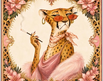 Chic Cheetah Mahjong Mat, Fabulous Leopard Print Game Board, Pink Floral Decor, Glamorous Gaming Tabletop, Unique Gift For Mahjong Lovers