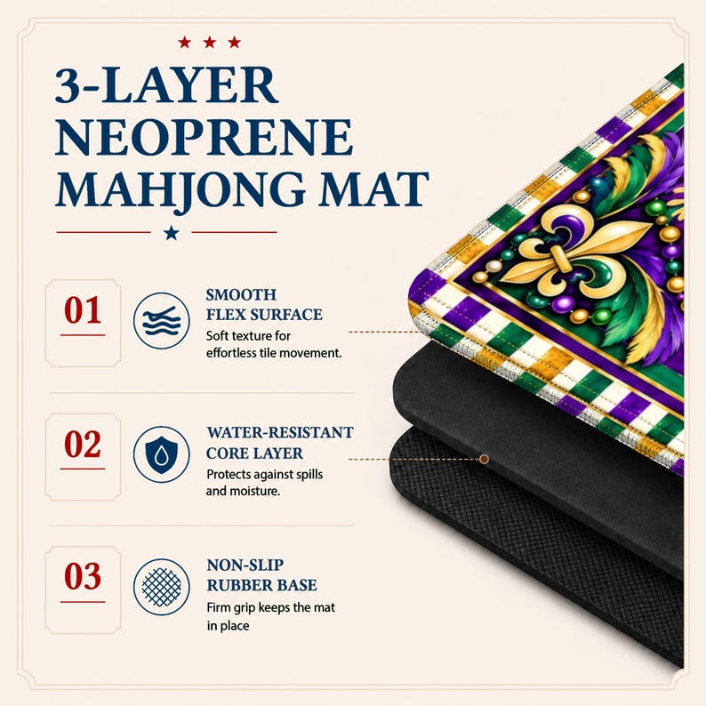 Game First Page Design Personalized Mardi Gras Oyster Mahjong Mat, Purple Green Gold Game ...