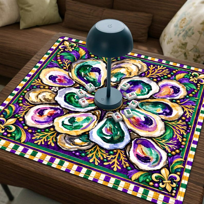 Game First Page Design Personalized Mardi Gras Oyster Mahjong Mat, Purple Green Gold Game ...