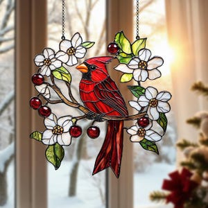 SALE 50% Roter Kardinal ACRYL SUNCATCHER Erinnerungsvogel Fenster-hängender roter Vogel Kardinalvogel-Verzierungs-Dekor-Kardinal Geschenke Weihnachtsgeschenk