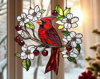 SALE 50% Red Cardinal ACRYLIC SUNCATCHER Memorial Bird Window Hanging Red Bird Cardinal Bird Ornament Decor Cardinal Gifts Christmas Gift