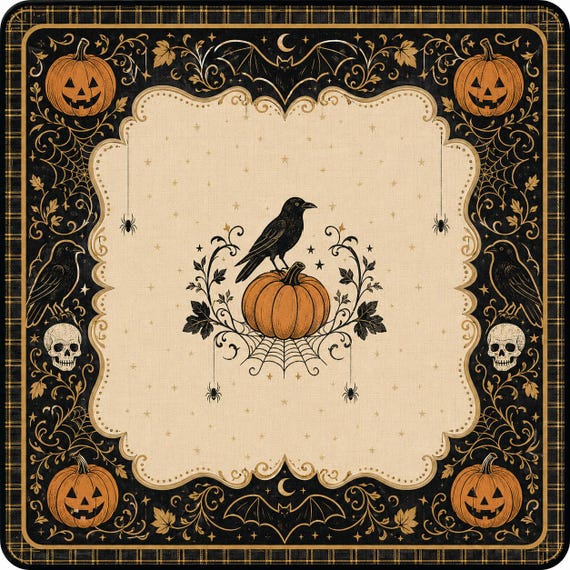 Halloween Mahjong Mat Dark Academia Aesthetic Spooky Game Table Mat Gothic Pumpkin Crow Skull Decor Plaid Border Autumn Game Night Gift