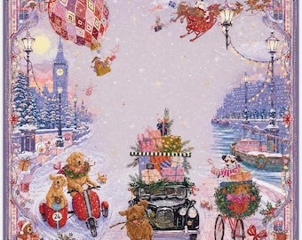 Magical London Christmas Mahjong Mat | Whimsical Holiday Game Board | Perfect Gift For Gamers & Dog Enthusiasts