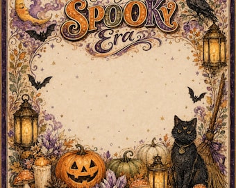 Witchy Halloween Game Mat, Spooky Era Decor, Vintage Jack O Lantern Mahjong Mat, Gothic Black Cat & Bat Autumn Home Decor Gift