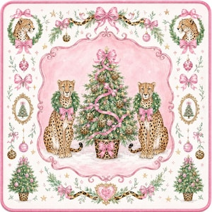 Pink Cheetah Christmas Mahjong Mat – Festive Holiday Table Decor