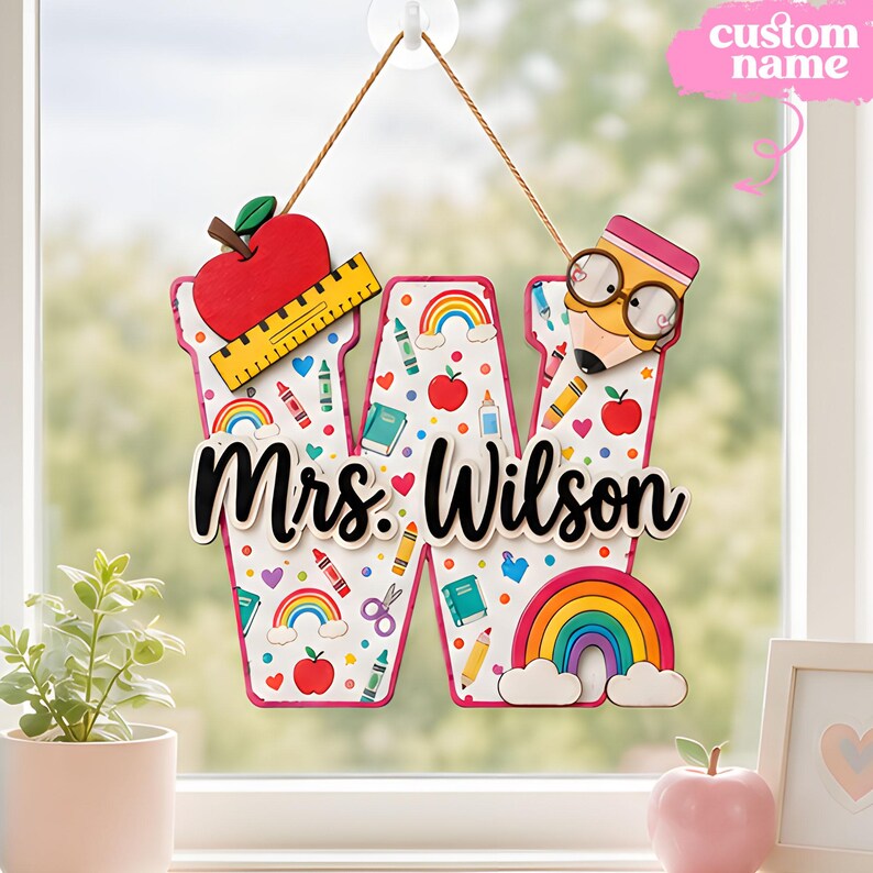 Personalized Teacher Wooden Door Sign, Custom Layered Plaque, Back to ...