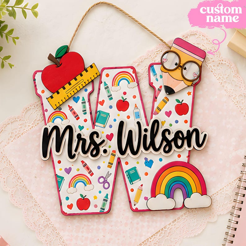 Personalized Teacher Wooden Door Sign, Custom Layered Plaque, Back to ...