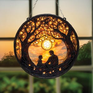 Memorial Faux Stained Glass Suncatcher, Sympathy Gift, Personalized Memorial Acrylic SunCatcher for Dad in Heaven, Gift for Family