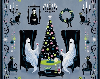 Haunted Holiday Mahjong Mat, Whimsical Ghost Christmas Game Pad, Gothic Home Decor, Unique Tabletop Artwork, Spooky Season Fun