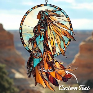 2D Flat Acrylic Native American Suncatcher, Dreamcatcher Tribal Window Hanging, Boho Cultural Heritage Decor Gift for Home