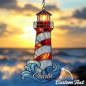 Lighthouse Acrylic Suncatcher, Ocean Sunset Coastal Window Hanging, Seaside Lighthouse Suncacther, Lighthouse Suncatcher for Beach home