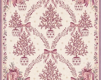 Elegant Holiday Mahjong Game Mat | Purple Christmas Tree & Bow Motif Tablecloth | Festive Seasonal Decor | Gift For Mahjong Lover