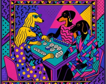 Stylish Dog Mahjong Mat | Playful Game Room Decor | Aesthetic Mahjong Table Accessory | Modern Mahjong Gift Idea