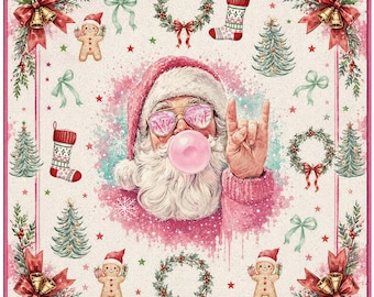 Whimsical Christmas Mahjong Mat, Cool Santa Game Pad, Holiday Rocker Decor, Unique Xmas Gift Idea, Festive Pink Gaming Surface