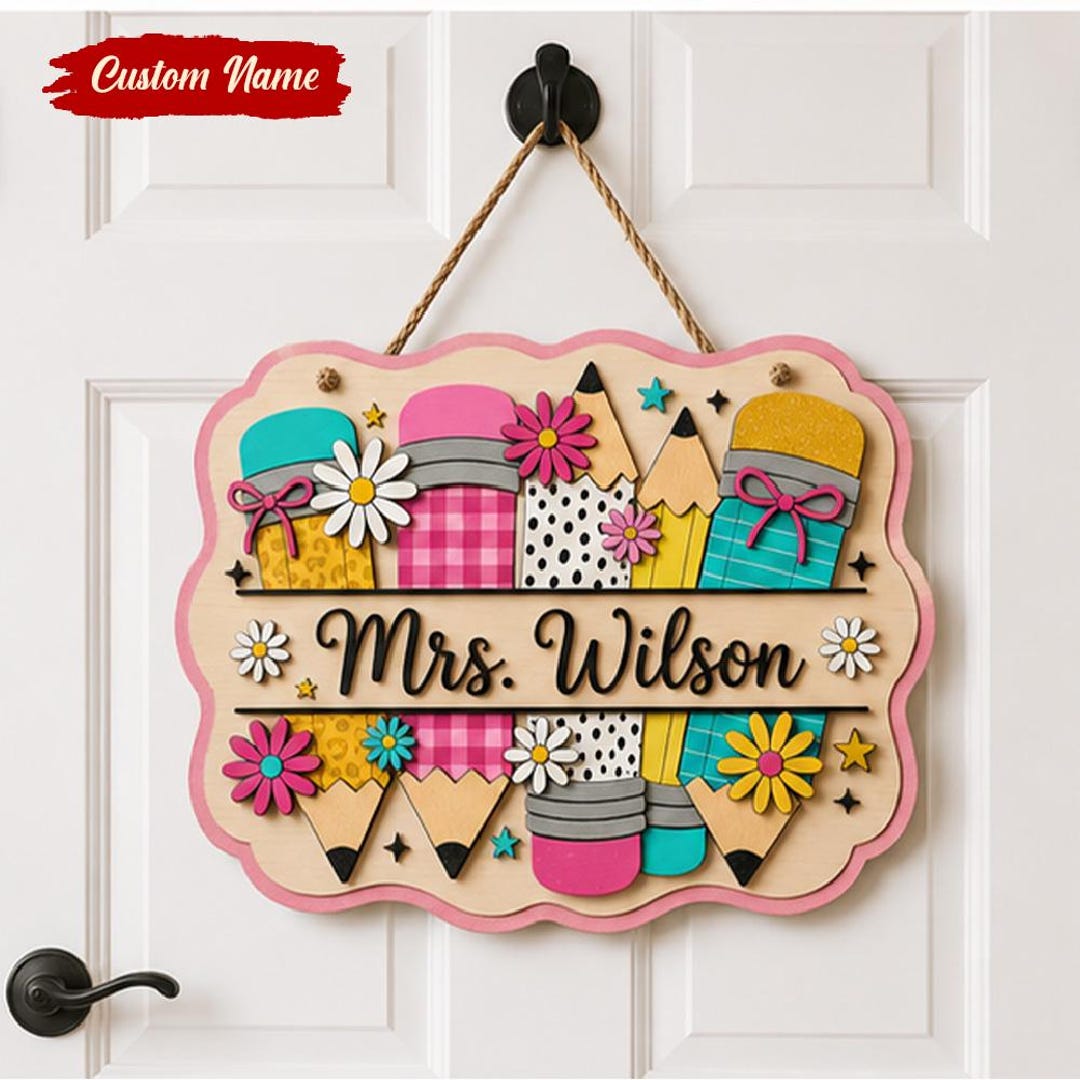 Personalized Teacher Classroom Door Sign, Layered Wood Plaque, Back to ...