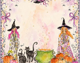 Enchanting Halloween Mahjong Mat With Pumpkins, Cauldron & Witches - Unique Tabletop Game Decor For Spooky Season