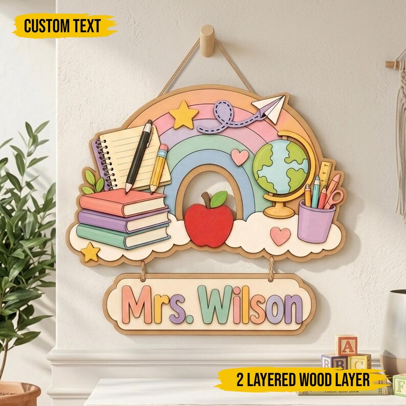 Personalized Teacher Wooden Door Sign, Classroom Name Plaque, Back to ...