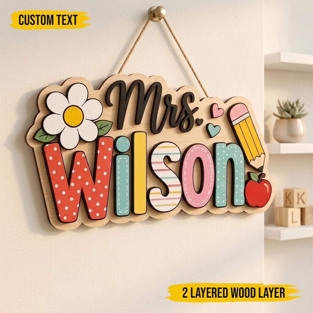 Personalized Teacher Wood Door Sign, Custom Classroom Name Plaque, Back ...
