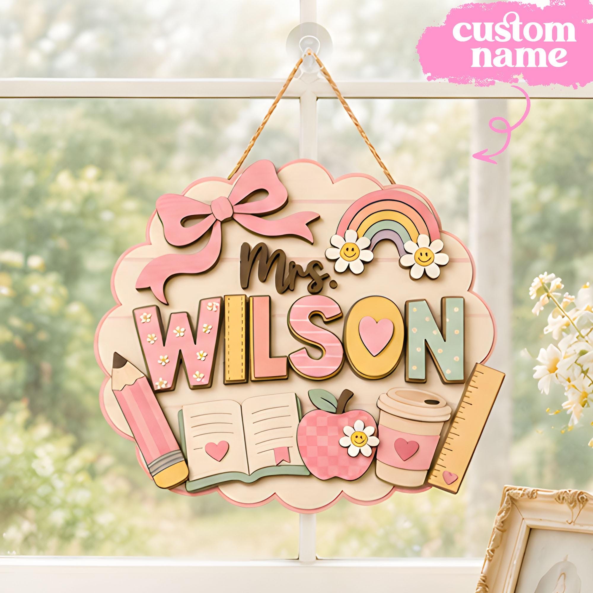 Personalized Wooden Teacher Name Sign: Pastel Classroom Decor, Back to ...