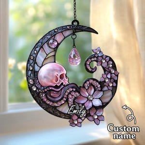 Pinker Totenkopf Schädel Sonnenfänger Sonnenfänger - Gothic Blumenschmuck fürs Fenster