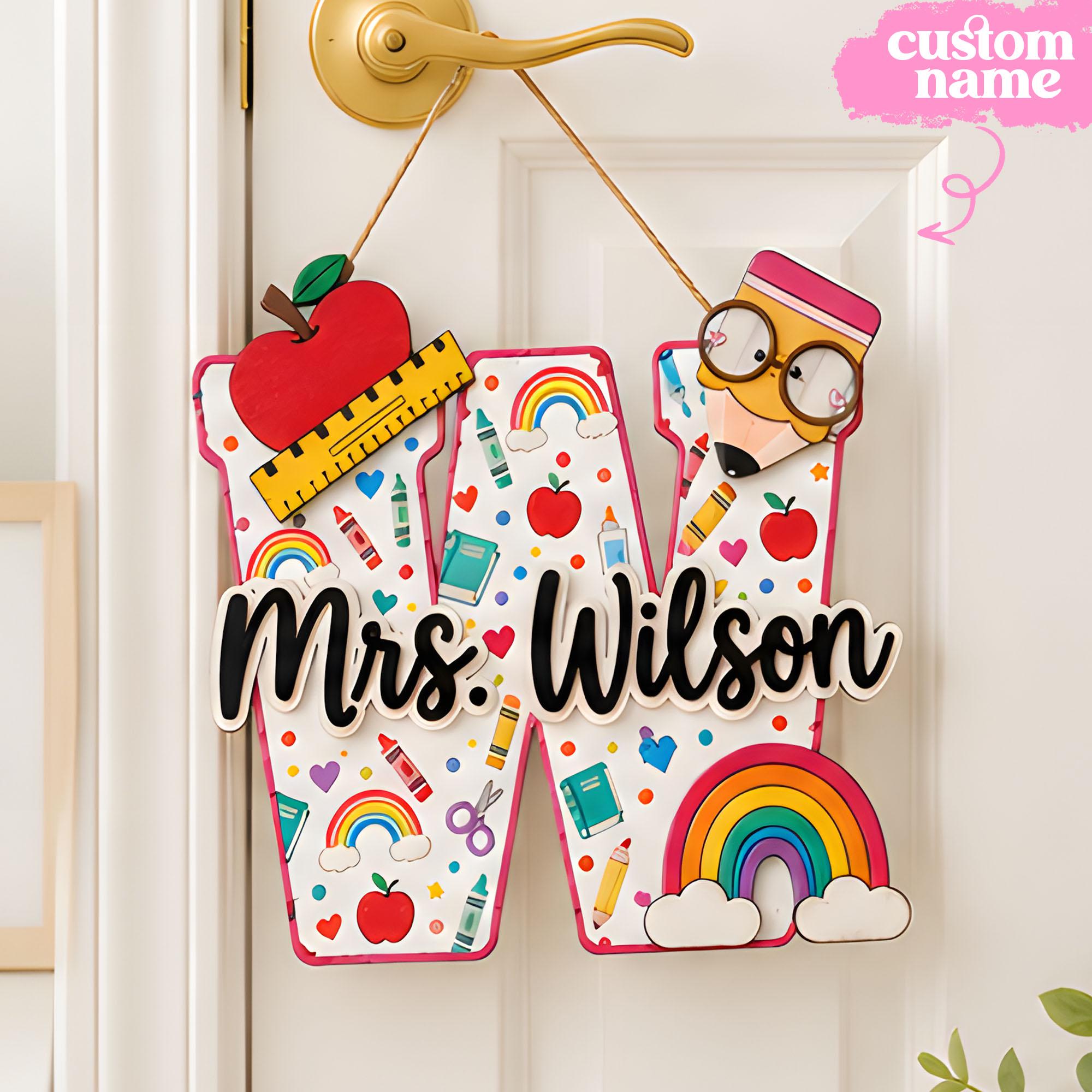 Personalized Teacher Wooden Door Sign, Custom Layered Plaque, Back to ...
