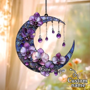 Crescent Moon Orchid Acrylic Suncatcher, Nature-Inspired Window Hanging