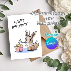 Evoli Pokemon Geburtstag Karte Vorlage Printable Bearbeitbar auf Canva 5 x 7 Grußkarte US Letter Papier Für Ihn oder Für Sie Sofortiger Download