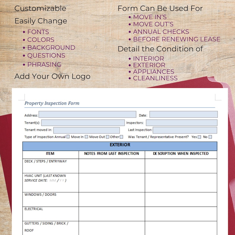 Rental Property Inspection Form: Landlord Checklist - Etsy