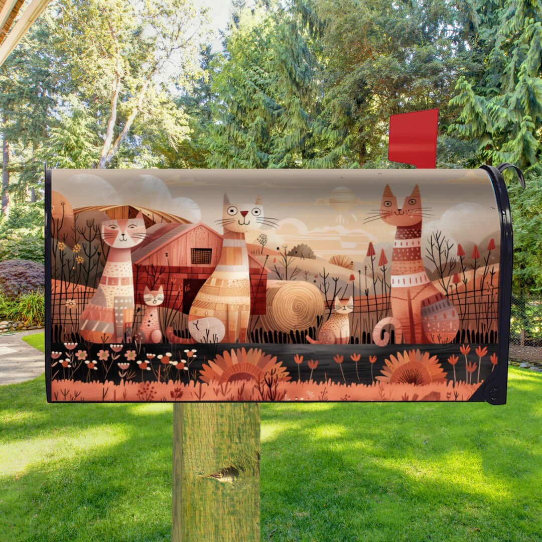 Farm Cat Family Magnetic Mailbox Cover – Folk Art Style Cat Design - Etsy