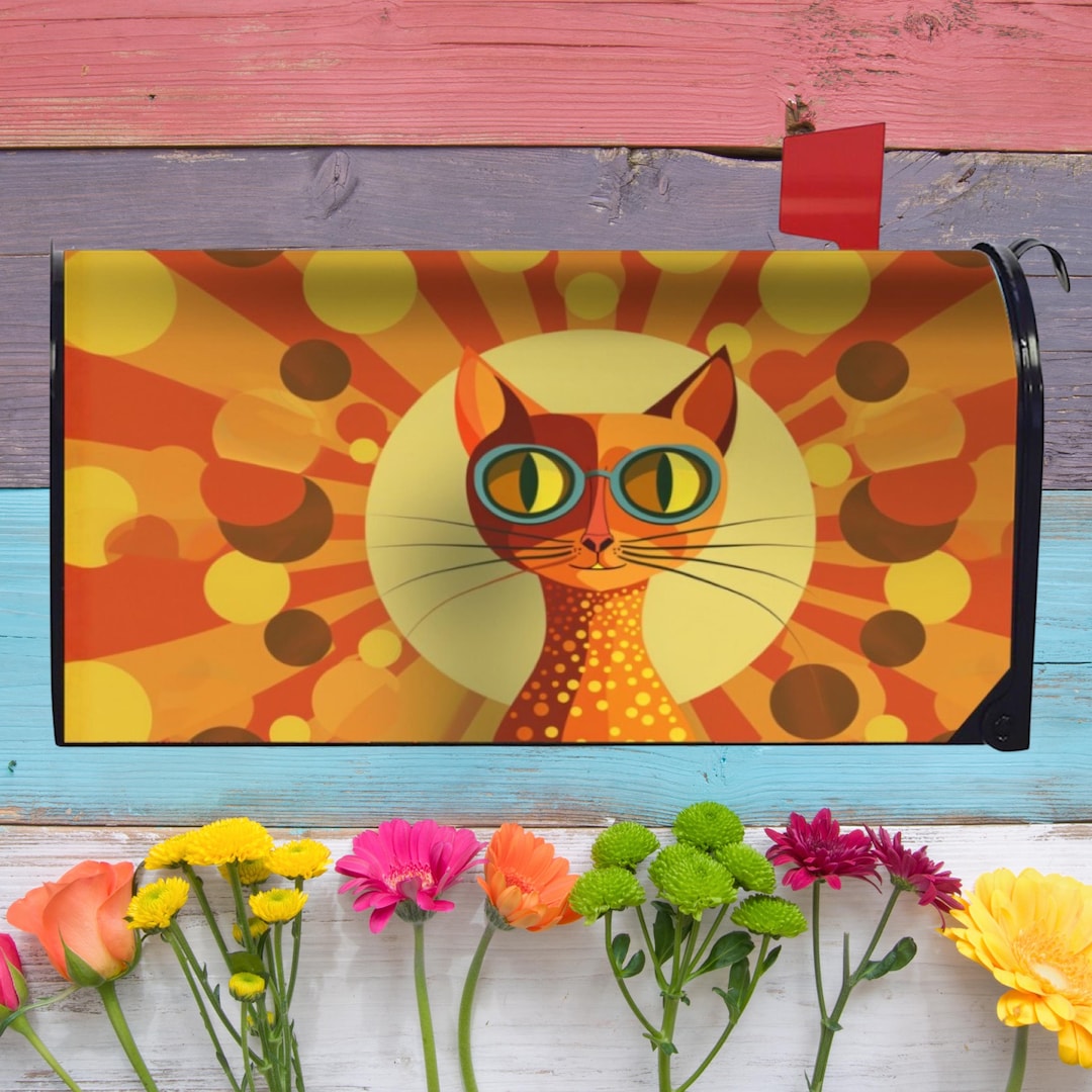 Retro Orange Cat Decorative Mailbox Cover - Mid Century Modern Magnetic ...
