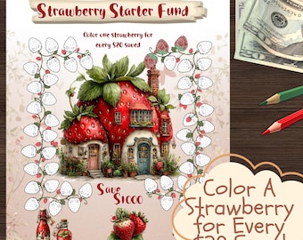 Strawberry Starter Fund Savings Challenge Printable | Save 1000 | Cash Stuffing Tracker | Emergency Savings | A6 Binder Inserts