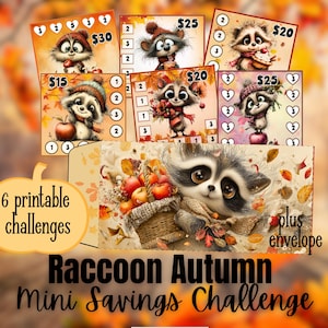 Raccoon Autumn Savings Challenge Bundle, Printable Fall Money Challenge, Budget Binder Insert (Digital Download)