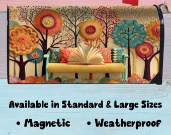 Book Lover Mailbox Cover, Library Mailbox Cover, Reading Nook Mail Box Wrap, Literary Garden Mailbox Decal, Booklover Gift