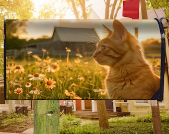 デイジーフィールドファームの猫柄郵便受けカバー - 素朴なカントリー風屋外用マグネット式郵便受けカバー