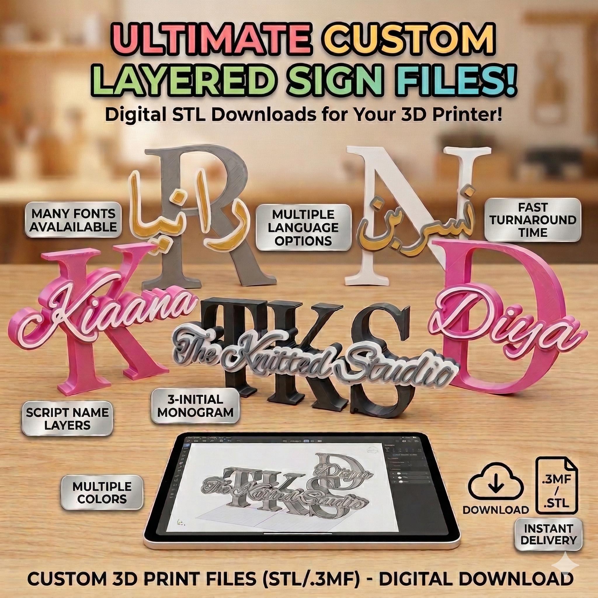 Color Layered Custom Name and Monogramed 3MF STL File: 3D Print STL ...