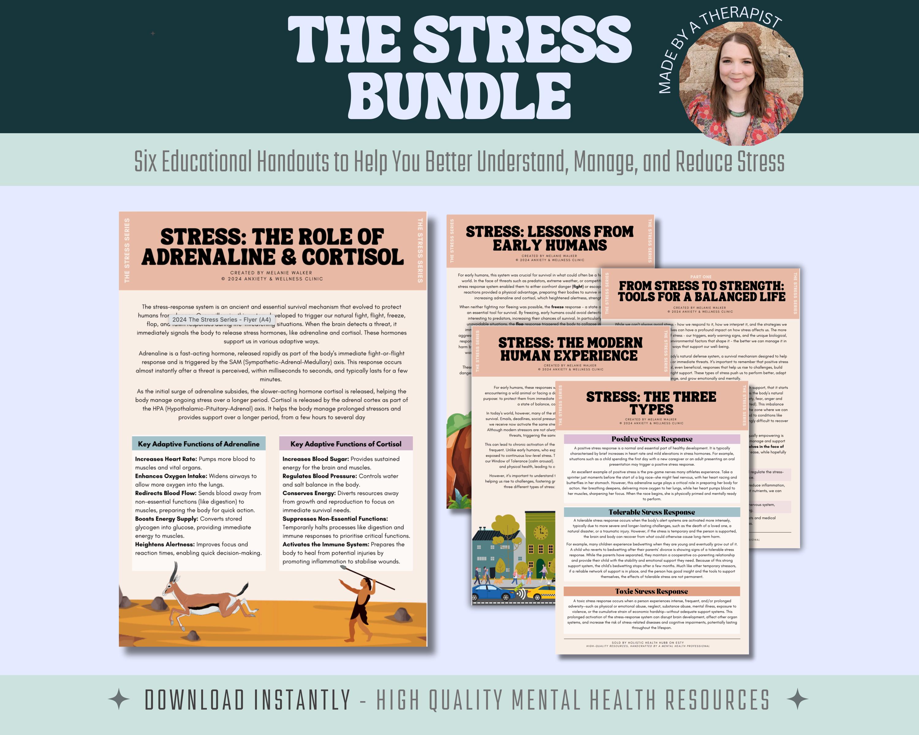 Stress Bundle. Educational Handouts Tools to Reduce Stress & Support the Nervous System. Mental Health Resource for Anxiety, Stress, Burnout