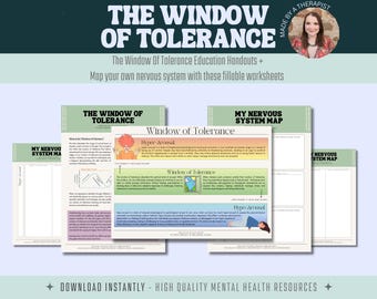 Window of Tolerance Handout + Nervous System Mapping Worksheets. Mental Health resource for Stress, Anxiety, Trauma, Burn-Out, Depression.