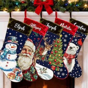 Personalisierte Nadelspitze Weihnachtsstrümpfe Stickerei Urlaub Luxus Vintage Strumpf mit Namen für Weihnachtsdekor