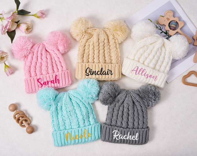 Personalized Hand Embroidered Name Winter Pom-pom Hat for Babies ...