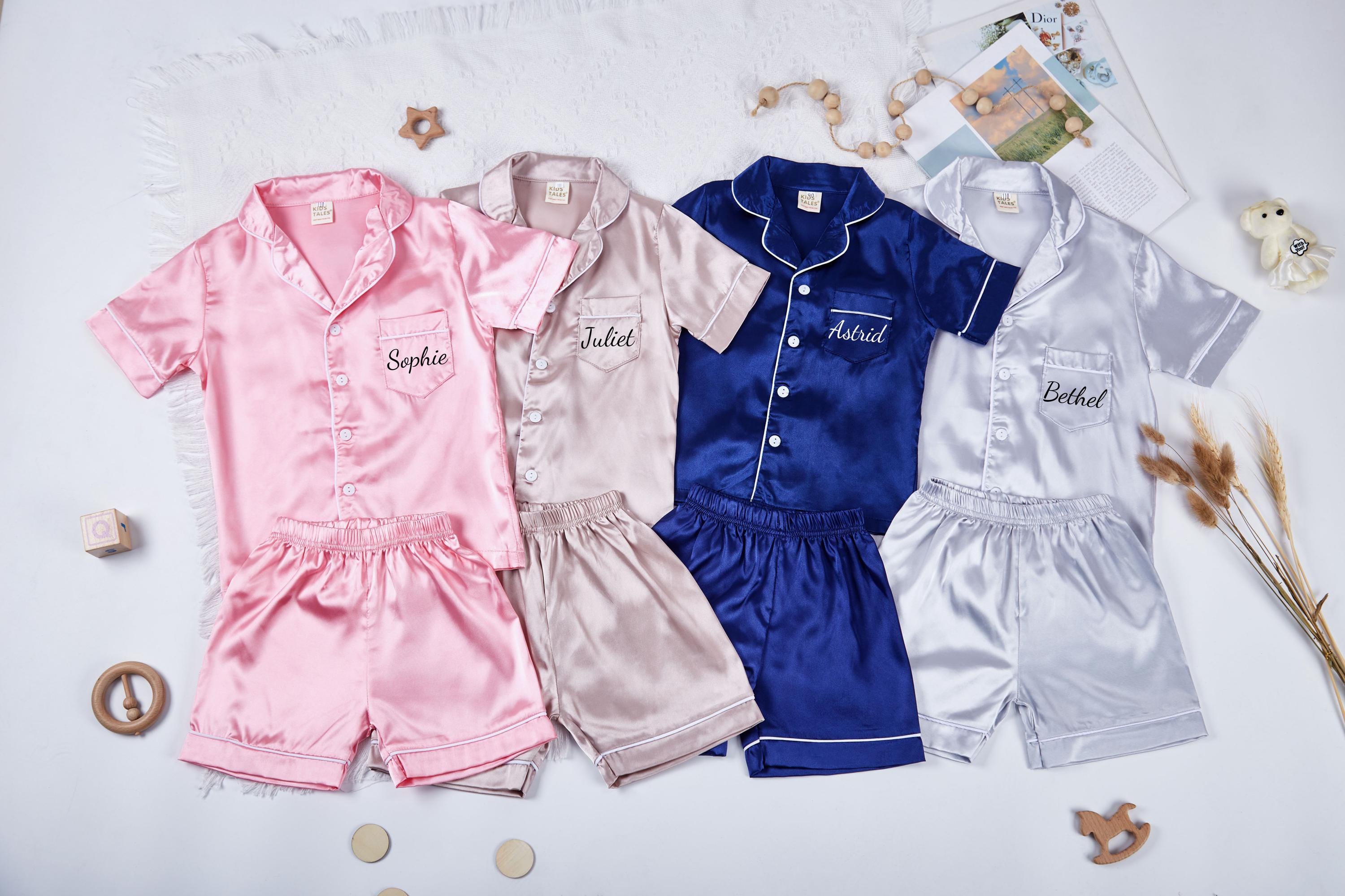 Personalized Pajamas,Flower Girl Pajama Set,Kids Pajamas,Wedding Gift,Custom Silk Satin Name Pyjama,Child Sleep Shirts,Bridesmaid Gift Pjs