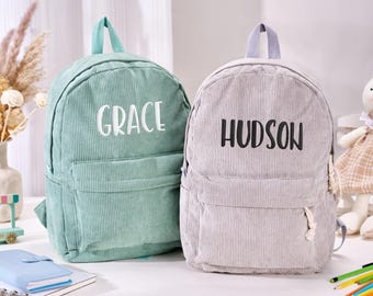 Kids School Bag,Personalized Toddler Backpack,Embroidered Name Child Book Bag,Corduroy Backpack for Students,Back to School,Birthday Gift