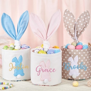 Personalisierter Osterkorb mit Namen Individuell gestickter Osterhase Kinder Osterkorb Baby Mädchen und Jungen Korb Eikorb Für Ostergeschenke