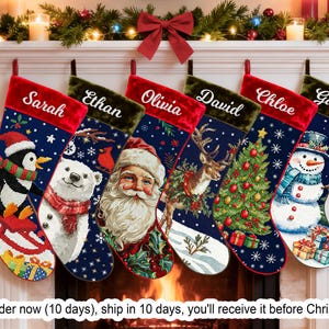 Kerstsokken met naaldpunt Gepersonaliseerde kerstman rendieren geborduurde kous met namen Familiesok