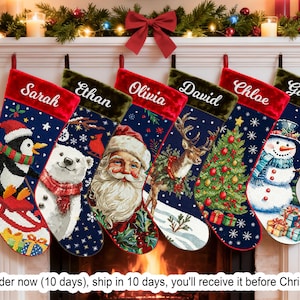 Personalisierte Nadelspitzen Weihnachtsstrümpfe Luxus Vintage Stickerei Weihnachtsstrumpf mit Namen für Weihnachtsdekor