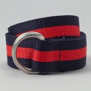 Mens Womans Adult Navy and Red Striped D ring Webbing Belt