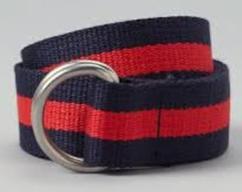 Adult Navy and Red Striped D ring Webbing Belt