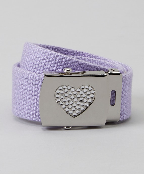 GIRLS Lavender Rhinestone Heart Buckle Belt - Can Come on  display picture 1