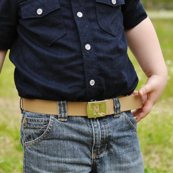 Kids Initial Belt KHAKI I Girls Boys School Uniform - ALL letters available.