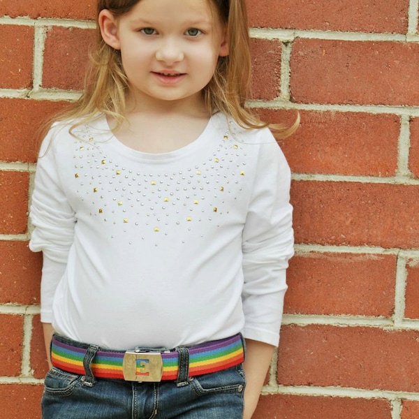 Girls Boys Childrens Belt Rainbow Belt - Kids Belt- Custom Buckle - Rainbow