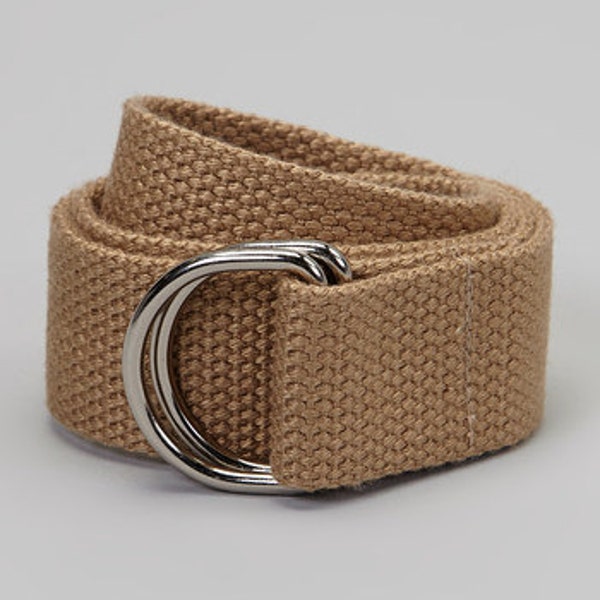 D Ring 1.25" Canvas Cotton Webbing Belt with Metal Tip, Adjustable Belt, Kids Belts, Uniform Belt,